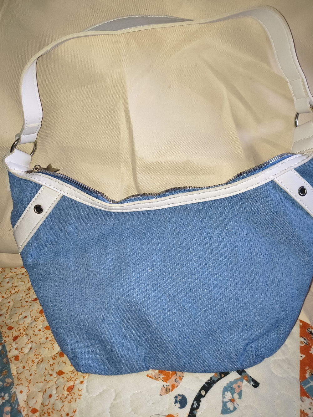 Hello Kitty Denim Shoulder Bag in Blue with Pink Embroidery - Picture 2 of 4